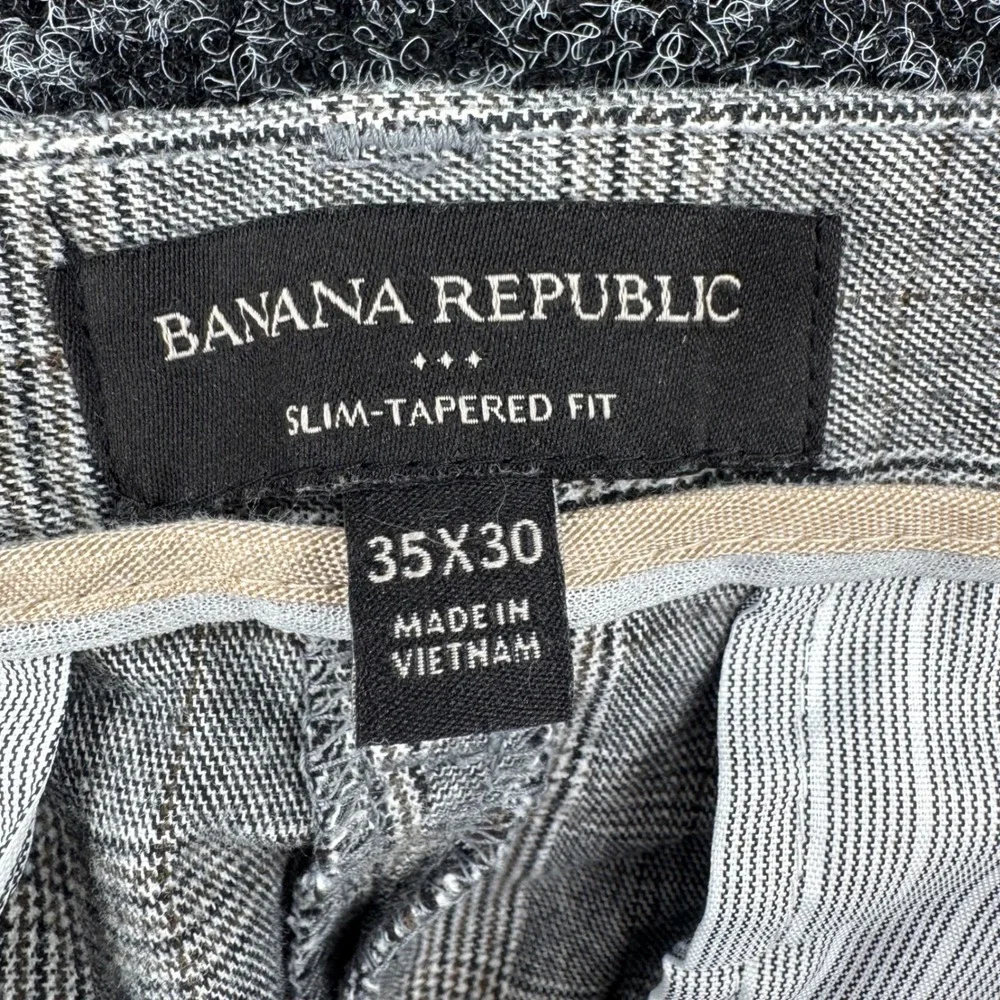 Banana Republic Mens 35x30 Slim Tapered Fit Grey Glen Plaid Stretch Trousers